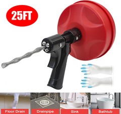 25ft Plumbers Drain Snake Long Heavy Duty Plumbing Auger Hand Tool Bathroom Pipe
