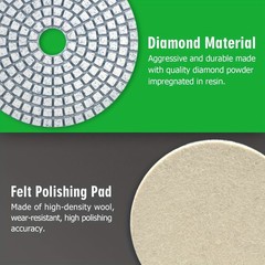 Diamond Polishing Pads 4 inch Wet/Dry 12 Piece Kit Granite Stone Concrete Marble