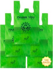 100 Count Recyclable Compostable Reusable Biodegradable Plastic T-Shirt Bags