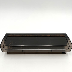 1980s Plastic Black with Faux Wood Desk Caddy Clear Smoke Organizer Hong Kong