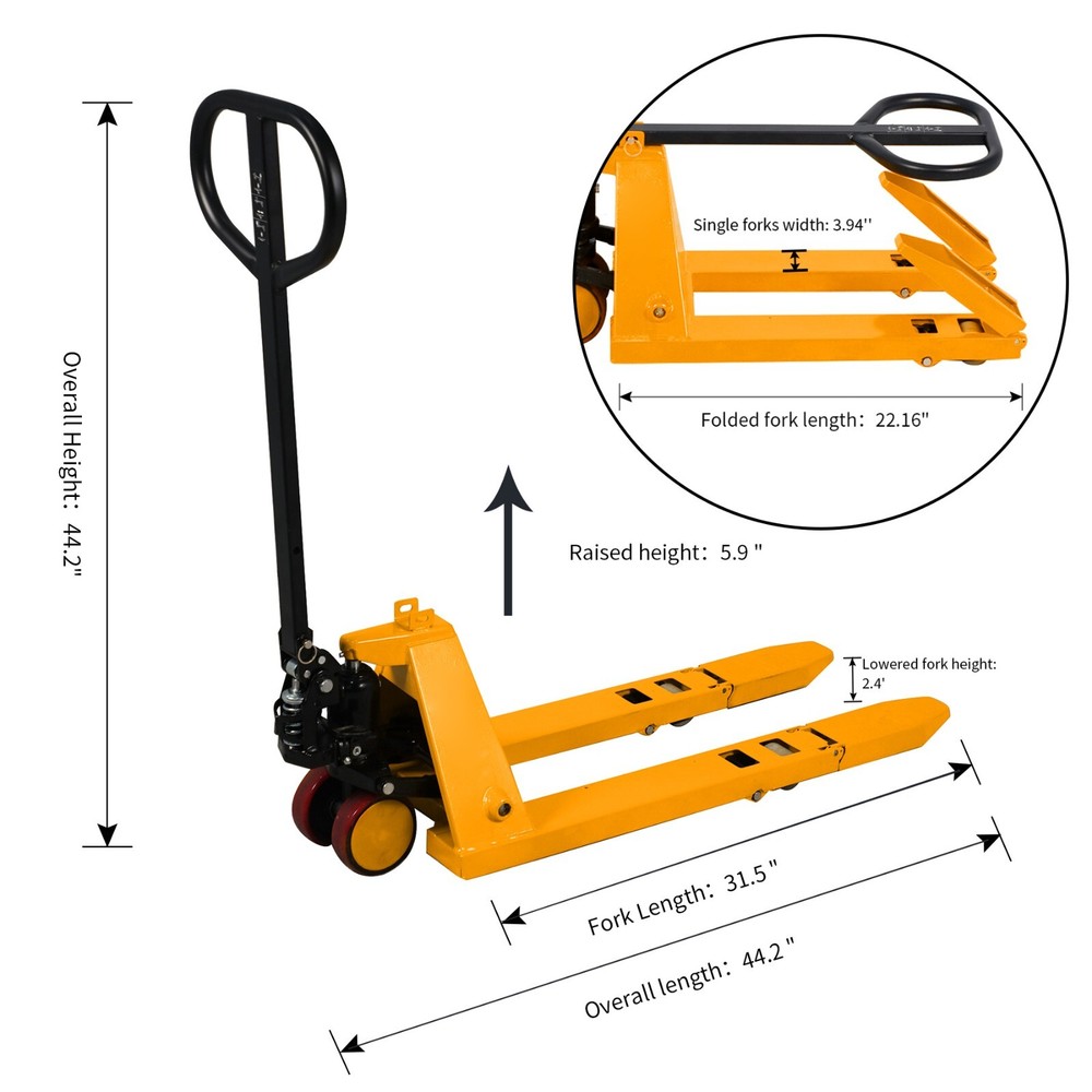 APOLLOLIFT Short Pallet Jack 2200lb Foldable Pallet Truck Small Hand Pallet Jack
