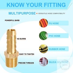 6 Pcs Brass Hose Fittings, 1/4 NPT to 3/8 Barb Barbed Hose Fittings, Male Thread