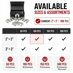 4 Stainless Steel Shim Kit, 100 PCS 2x2in Slotted Shims, 10 Thicknesses