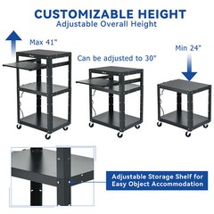 41” 3-layers Media Laptop Computer AV Cart Tabel w/ Power Strip Office Room