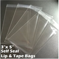 3″ x 5″ Clear Recloseable Self Seal Adhesive Lip & Tape Plastic Cello Bags