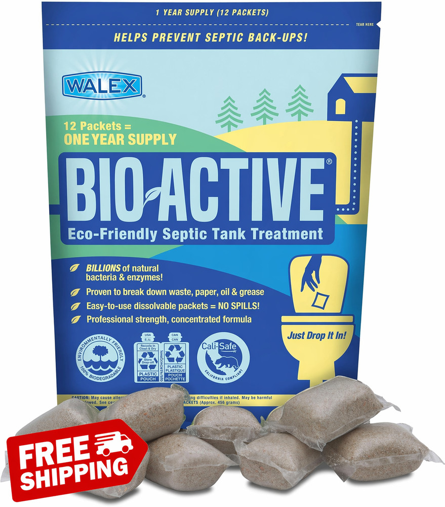 Walex Bio-Active Septic Tank Treatment – 1 Year Supply, Odor Control Packets