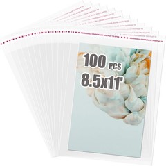 Self Sealing Cellophane Bags 100 PCS Clear Resealable Sleeves Bags for 8.5×11…