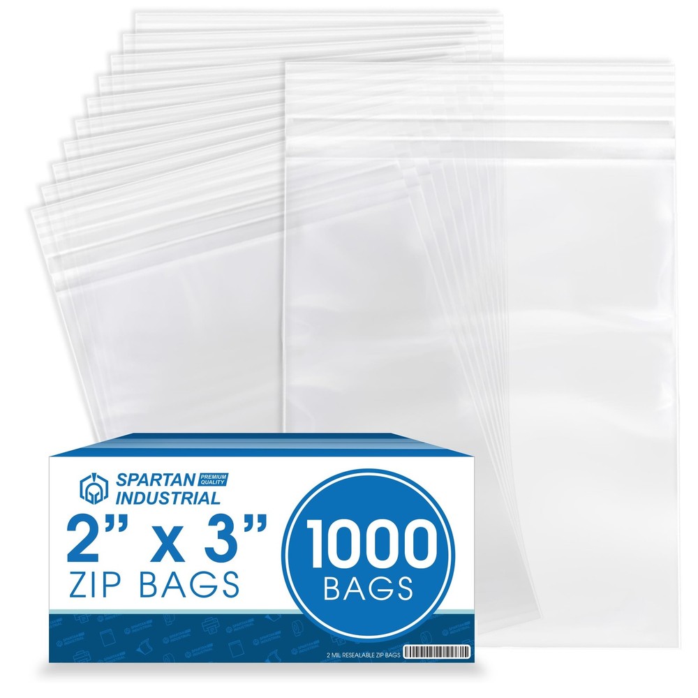 – 2” X 3” (1000 Count) 2 Mil Clear Reclosable Zip Plastic Poly Bags with Rese…