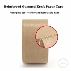 Reinforced Gummed Kraft Paper Packing Tape, Water Activated Kraft Tape, 50 yds