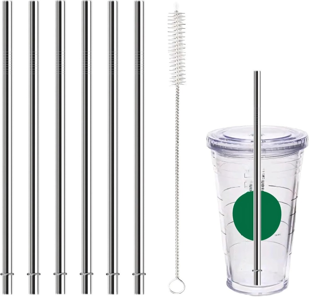 8 Inch Stainless Steel Straws Replacement for 8 inch 6pcs straight, Silver