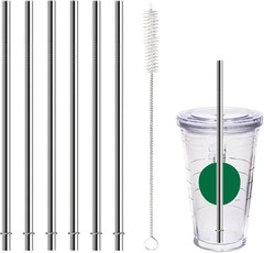 8 Inch Stainless Steel Straws Replacement for 8 inch 6pcs straight, Silver