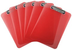 Plastic Clipboard Transparent Color Letter Size Low Profile Clip Pack of 6 Red