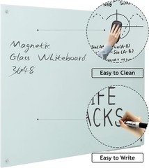 Magnetic Glass Whiteboard Frameless 48×36 Inches Wall Mounted for Office Home