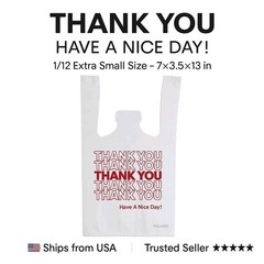 Bags 1/12 Extra Small 7×3.5×13 THANK YOU T-Shirt Plastic Grocery Shopping Bags