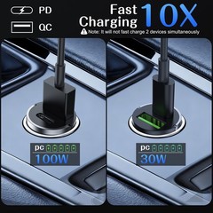 100W Super Fast Car Charger USB C PD QC 2-in1 Cigarette Lighter Temp Control