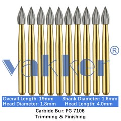 10/Pack Dental Trimming & Finishing Gold Carbide Burs Round Needle Egg FG7106
