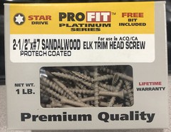 (1 Lb) Pro-Fit #7 x 2-1/2” Sandlewood Star Drive Coated Deck Screws TRIM HEAD