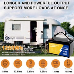 POERUNI 12V 100Ah Lithium LiFePO4 Battery 8000+ Deep Cycle for Solar RV Marine