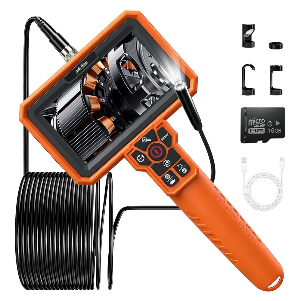 16GB Handheld Inspection Camera, 7.2” Screen, Rechargeable Borescope, 8 LED Ligh