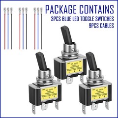 3Pcs 12V 30A Blue LED Light Toggle Rocker ON/OFF Switch 3Pin Marine Car Boat ATV