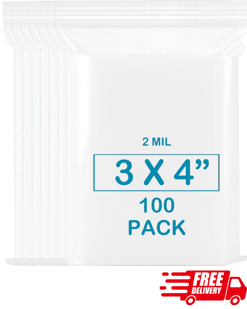 100-Pack 3″x4″ Clear Resealable Plastic Bags, 2 Mil Zip Lock for Storage