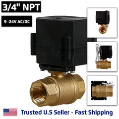 3/4″ Motorized Electric Ball Valve 9 12 to 24 Volt Slow Close, 3 Wire Control