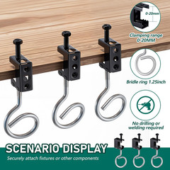 100 Sets 1/4-20 Beam Clamps with 1-1/4in Bridle Rings Steel Black Hanging Kit