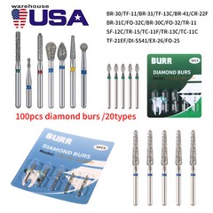 100pcs Dental Diamond Burs for High Speed Handpiece Medium Friction Grip 1.6MM