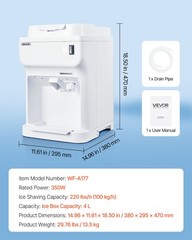 VEVOR Commercial Ice Shaver 220LBS/H Electric Snow Cone Maker Ice Crusher White