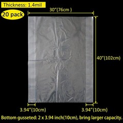 Belinlen 20 Pack 30 x 40 inch 1.4 Mil Clear Plastic Flat Poly Bags Clothing