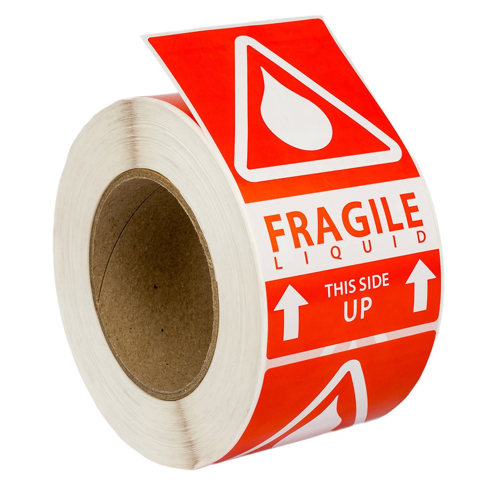 4 Rolls ; 500 Labels 3×5 (3″ x 5″) Pre-Printed Fragile LIQUID This Way Up Labels