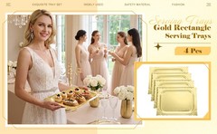 4 Pcs Gold Rectangle Serving Trays Heavy Duty Disposable Paper Cardboard Serving