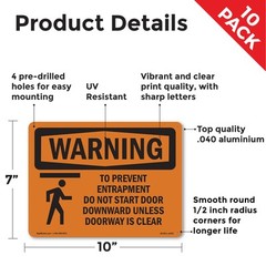 To Prevent Entrapment Do Not With Symbol OSHA WARNING Sign, Decal 5 or 10 Pack