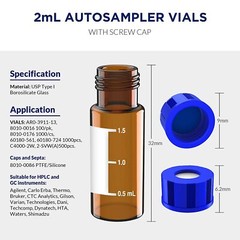 2mL Amber/Clear Autosampler Vials 9-425 Pre-slit Screw Caps Blue PTFE LAB