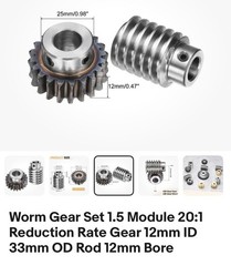 Worm Gear Set 1.5 Module 20:1 Reduction Rate Gear-12mm ID 33mm OD, Rod 12mm Bore