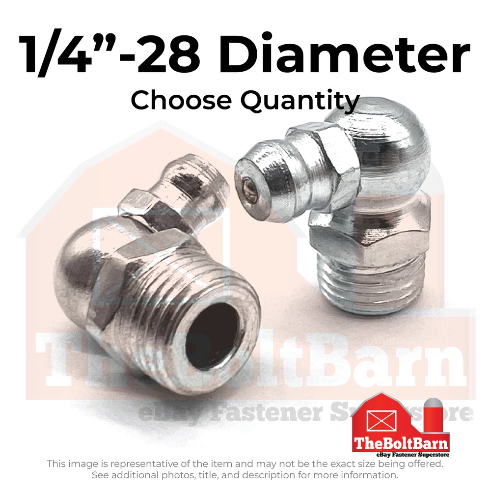 1/4″-28 Zerks Grease Fitting 90 Degree Steel Zinc (Choose Quantity)