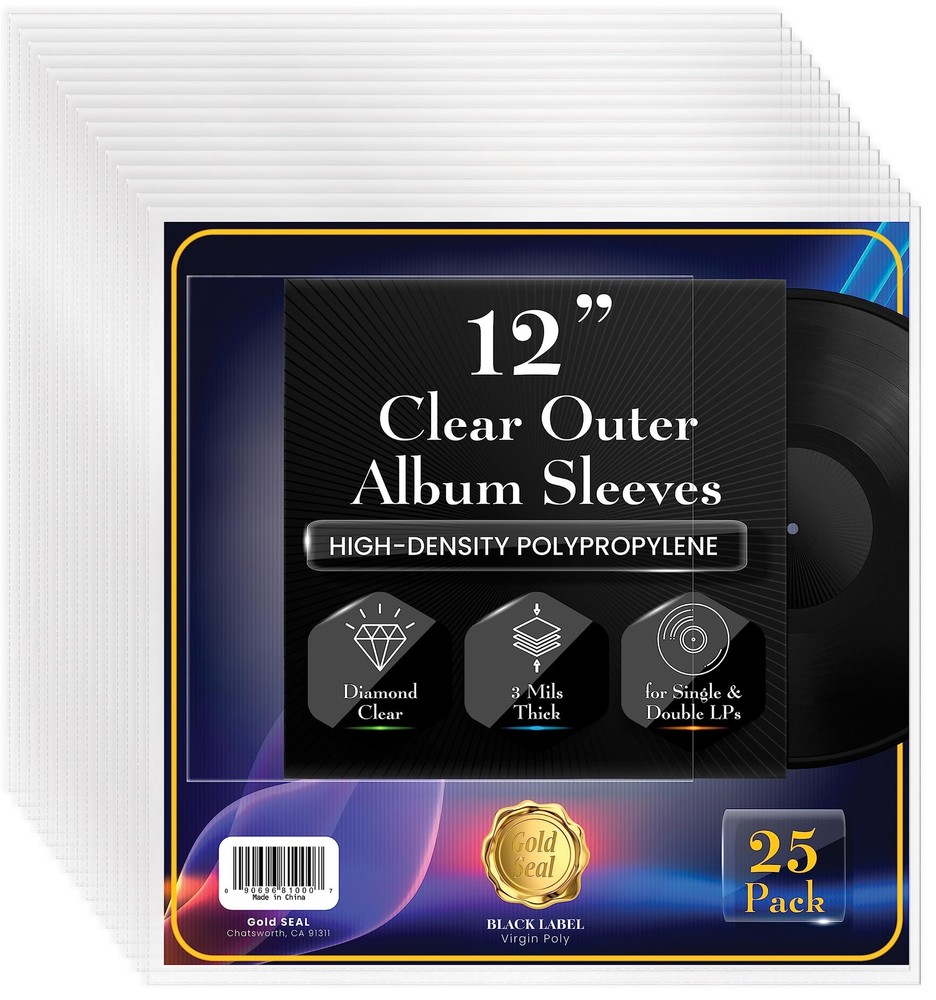 25 Pack 12 Inch LP Vinyl Record Outer Sleeves Diamond Clear Album Covers