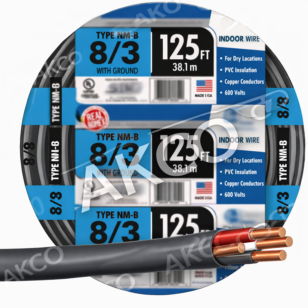 125 ft 8/3 NM-B Copper Indoor Electrical Wire w/ Ground Stranded Building Cable