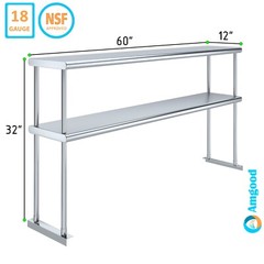 12 in. x 60 in. AmGood Stainless Steel Double Deck Over Shelf