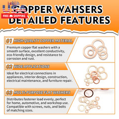 330 Pcs Copper Washers Assortment Kit – 12 Sizes Flat Sealing Crush Washers (M5-