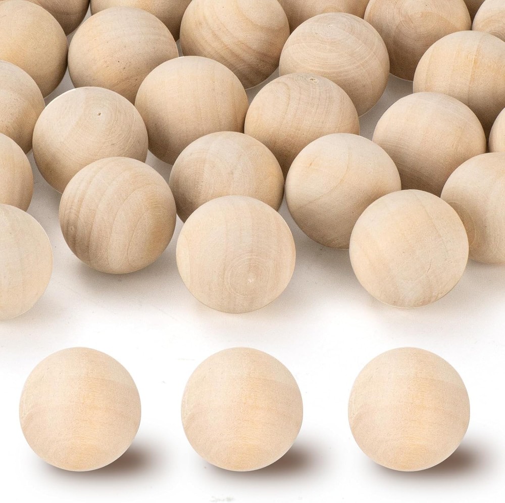 1 inch Wooden Balls, 60PCS Unfinished Round Wood 1 (60 PCS), wood color