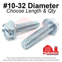 #10-32 Slotted Hex Washer Head Thread Cutting Machine Screws (Pick Length & Qty)