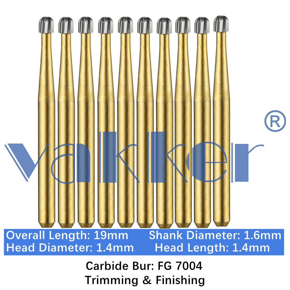 10/Pack Dental Trimming & Finishing Gold Carbide Burs Round Needle Egg FG7106