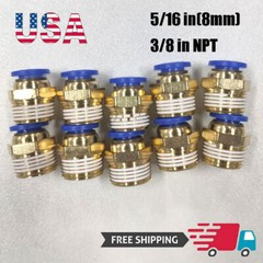 10PC 8mm or 5/16″ OD to 3/8″ NPT Male Straight Push In Connect Tube Fitting
