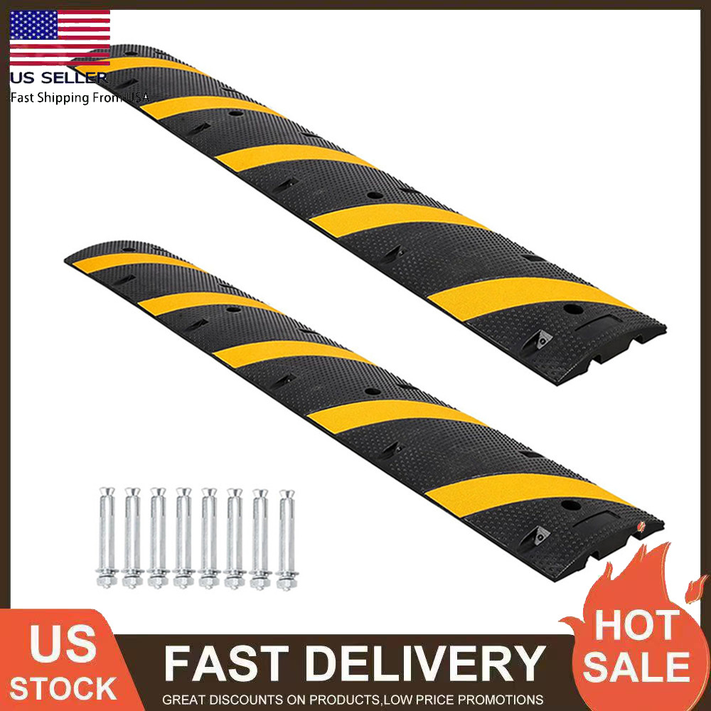2 Pack 6FT Rubber Speed Bump 2 Channel 66000 LBS Load Heavy Duty Road Speed Hump