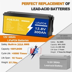 300Ah 12V LiFePO4 Lithium Battery Deep Cycle Built-in BMS For Solar RV Off-grid