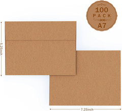 A7 Brown Kraft Envelopes Self Seal 100 Pack 120 GSM， Printable 5×7 Envelopes for