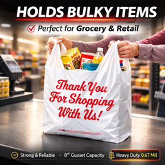 Thank You Plastic Bags 1/5 Large 23x13x8 Grocery T-Shirt Bags 0.67 Mil Retail