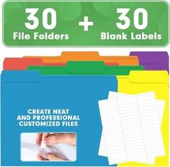 30 Pack 1/3 Cut Tab File Folders, Colored File Folders Designed for Office