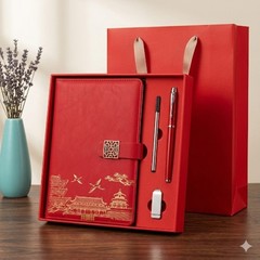 Red Eco-Leather Notebook Gift Set w/ Pen & Elegant Design
